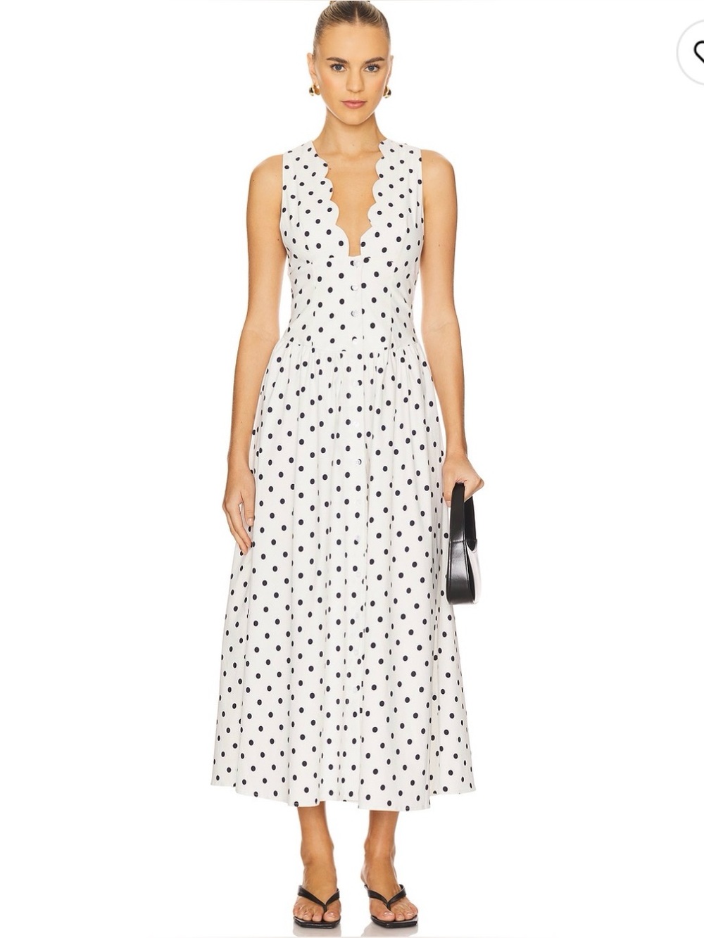WeWoreWhat Button Front Scalloped Polka Dot Dress - White/Black